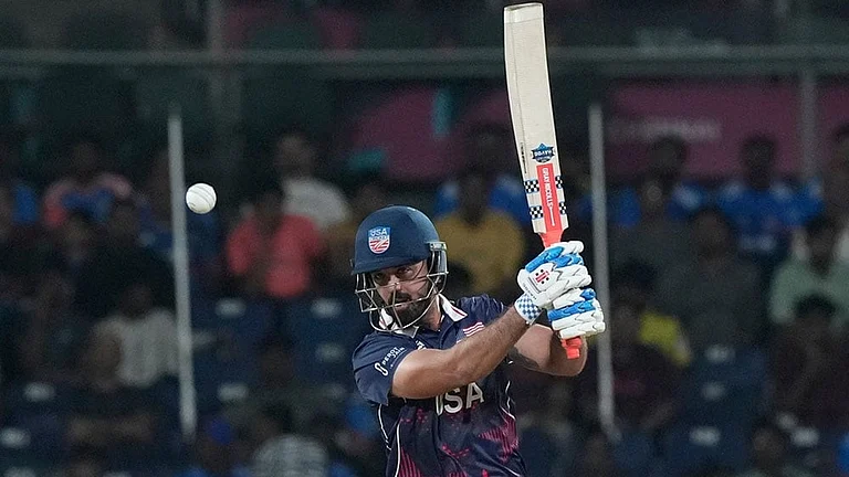 United States' Shayan Jahangir plays a shot during the T20 World Cup cricket match between Netherlands and United States in Chennai, India. - | Photo: AP/Mahesh Kumar A