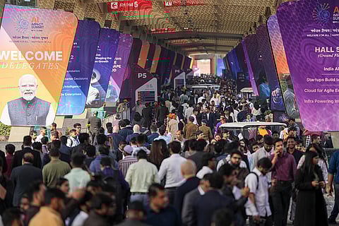Visitors during the India AI Impact Summit 2026 at Bharat Mandapam, in New Delhi.