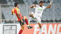 X/IndSuperLeague : NorthEast's Macarton Nickson (right) in action during their ISL match.