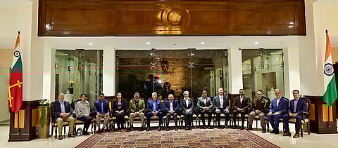 Chief of Defence Staff General Anil Chauhan holds talks with Commander of the United States Indo-Pacific Command Admiral Samuel John Paparo Jr. Other officials are also seen. 