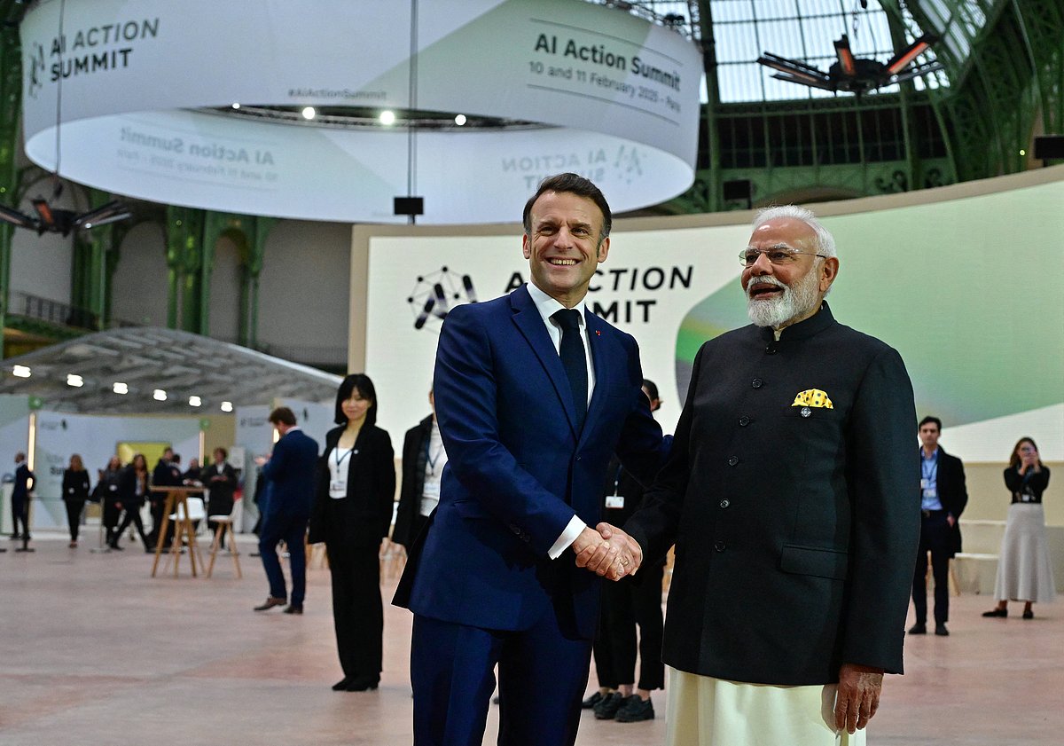 French President Emmanuel Macron and Indian Prime Minister Narendra Modi arrive for the second day of the summit for action on artificial intelligence AI at the Grand Palais in Paris, France, on February 11, 2025 - Source: IMAGO / Bestimage; Representative image