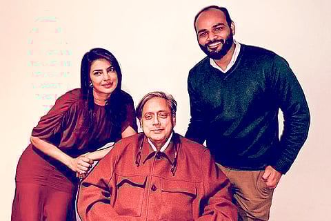 Congress MP Shashi Tharoor, centre, meets actor Priyanka Chopra, left, on the sidelines of the Harvard India Conference at Harvard University. 