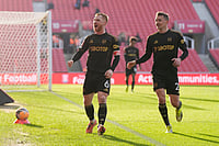 Stoke City 1-2 Fulham, FA Cup Fourth Round: Harrison Reed Nets Late Winner For Cottagers | Photo: Nick Potts/PA via AP : Fulham's Harrison Reed, left, celebrates with Timothy Castagne after scoring his sides second goal during the English FA Cup fourth round match between Stoke City and Fulham, in Stoke, England.