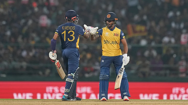 Sri Lanka's Pathum Nissanka, right, and Sri Lanka's Kusal Mendis. - AP/Eranga Jayawardena
