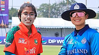 | Photo: X/ACCMedia1 : Bangladesh A captain Fahima Khatun and Thailand captain Naruemol Chaiwai at the toss during their ACC Women's Asia Cup Rising Stars match on February 16, 2026.