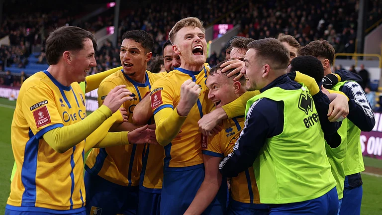 Mansfield Town celebrate their goal against Burnley in the FA Cup - null