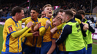 Mansfield Town celebrate their goal against Burnley in the FA Cup