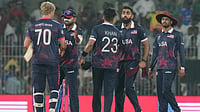 | Photo: AP/Mahesh Kumar A. : United States' players celebrates after won the T20 World Cup cricket match against Namibia in Chennai, India, Sunday, Feb. 15, 2026.