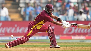 | Photo: AP/Rafiq Maqbool : West Indies' captain Shai Hope plays a shot during the T20 World Cup cricket match between Nepal and West Indies in Mumbai, India, Sunday, Feb. 15, 2026.