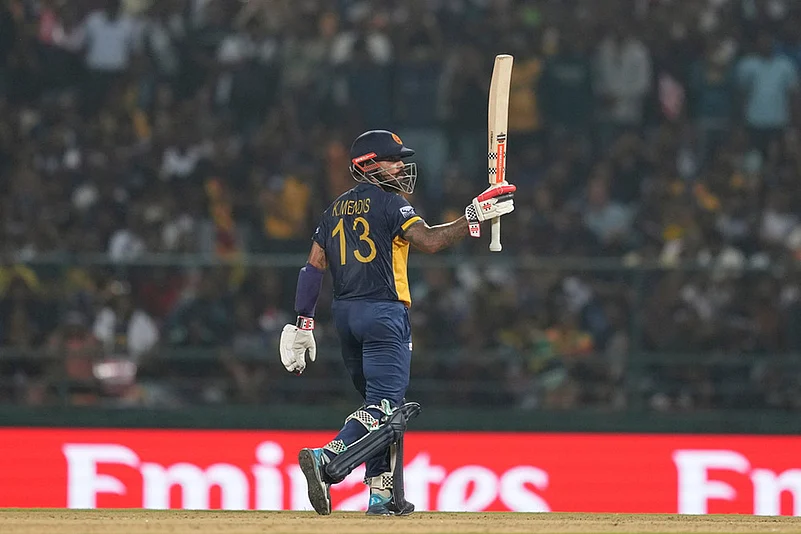 Sri Lankas Kusal Mendis celebrates his fifty runs
