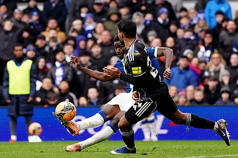 Birmingham City's Ibrahim Osman (rear) shots wide of the goal during the Emirates FA Cup fourth round match in Birmingham, England.