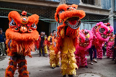 People from Chinese community take part in Lunar New Year celebrations, in Kolkata, Tuesday, Feb. 17, 2026. Lunar New Year is sometimes referred to as Chinese New Year.
