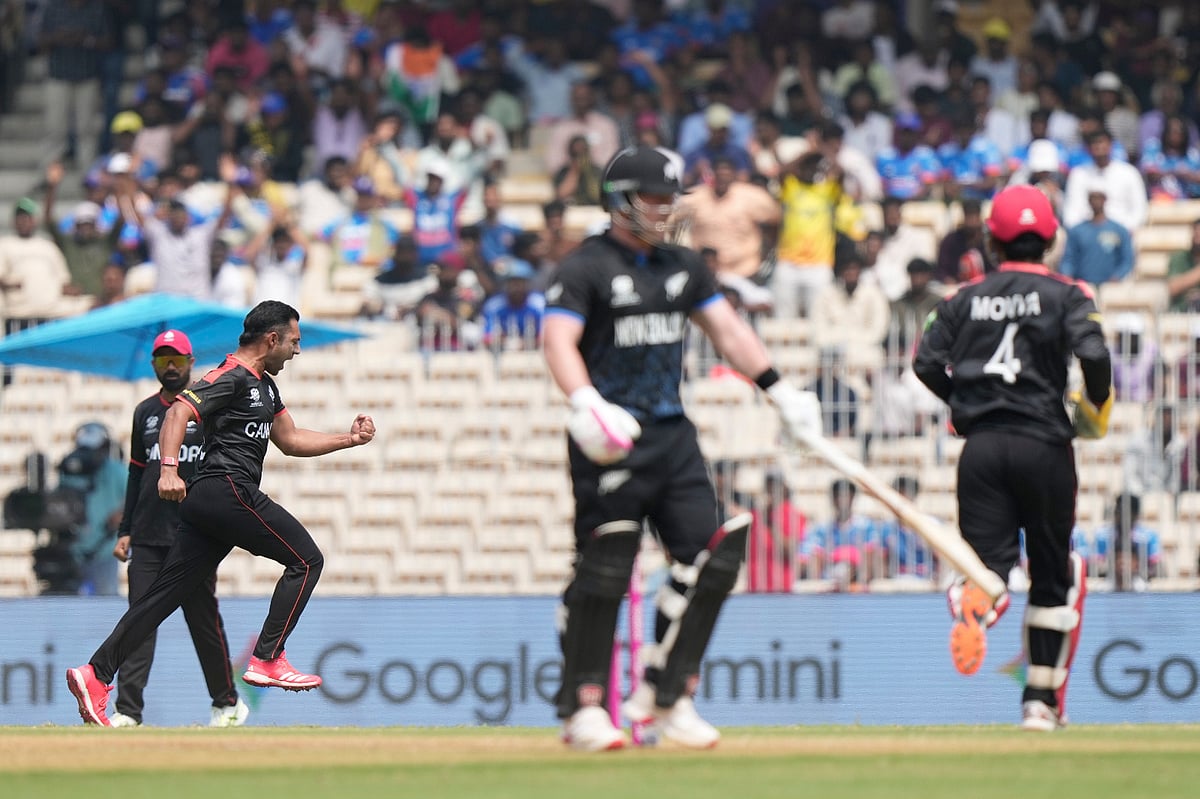 Canada's Saad Bin Zafar celebrates the wicket of New Zealand's Tim Seifert during the T20 World Cup cricket match between Canada and New Zealand in Chennai. - AP Photo 