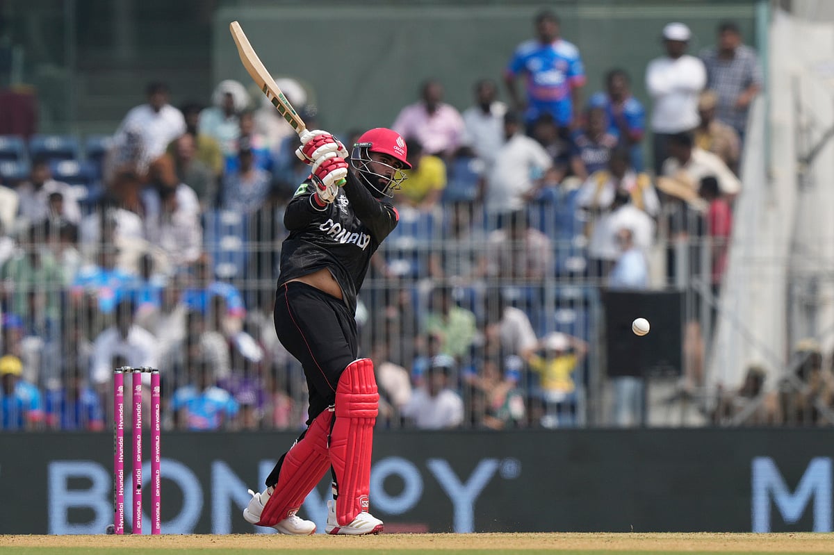 Canada's Yuvraj Samra plays a shot during the ICC T20 World Cup cricket Group D match between Canada and New Zealand in Chennai.