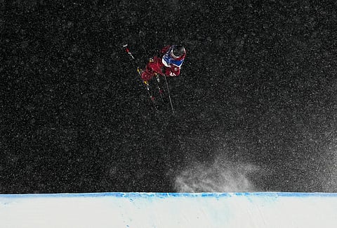 Canada's Megan Oldham competes during the women's freestyle skiing big air finals at the 2026 Winter Olympics, in Livigno, Italy.
