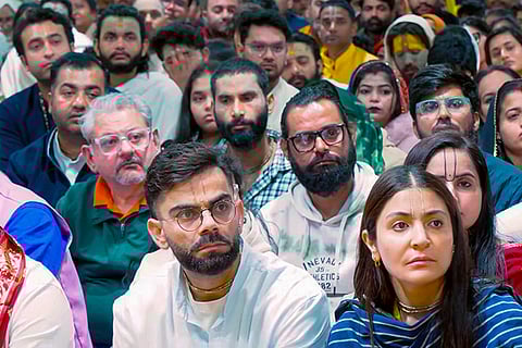 Cricketer Virat Kohli, his wife and actor Anushka Sharma during their visit to Vrindavan, in Mathura.