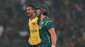 AP Photo : Australia cricketer Marcus Stoinis departing after dismissal against Sri Lanka in ICC T20 World Cup 2026 Group B clash.