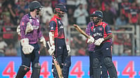 (AP Photo/Rafiq Maqbool)qbool : Nepal's Dipendra Singh Airee reacts after hitting a boundary during the T20 World Cup cricket match between Nepal and Scotland in Mumbai, India, Tuesday, Feb. 17, 2026