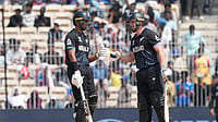 AP Photo  : New Zealand's Rachin Ravindra and Glenn Phillips greets each other during the ICC T20 World Cup 2026 Group D cricket match between Canada and New Zealand in Chennai. 