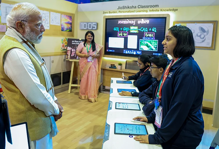 In this image received on Feb. 16, 2026, Prime Minister Narendra Modi during the inauguration of India AI Impact Expo, at Bharat Mandapam in New Delhi. - PTI