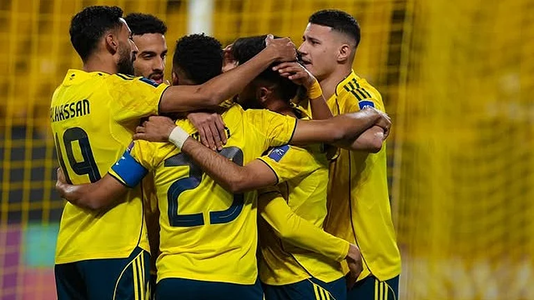 Al-Nassr's Abdulrahman Ghareeb celebrates with teammates after scorign during the AFC Champions League Two match against Arkadag on February 18, 2026. - | Photo: Instagram/alnassr