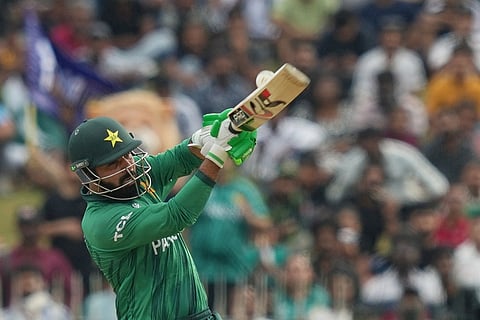Pakistan's Shadab Khan plays a shot during the T20 World Cup cricket match between Namibia and Pakistan in Colombo, Sri Lanka.