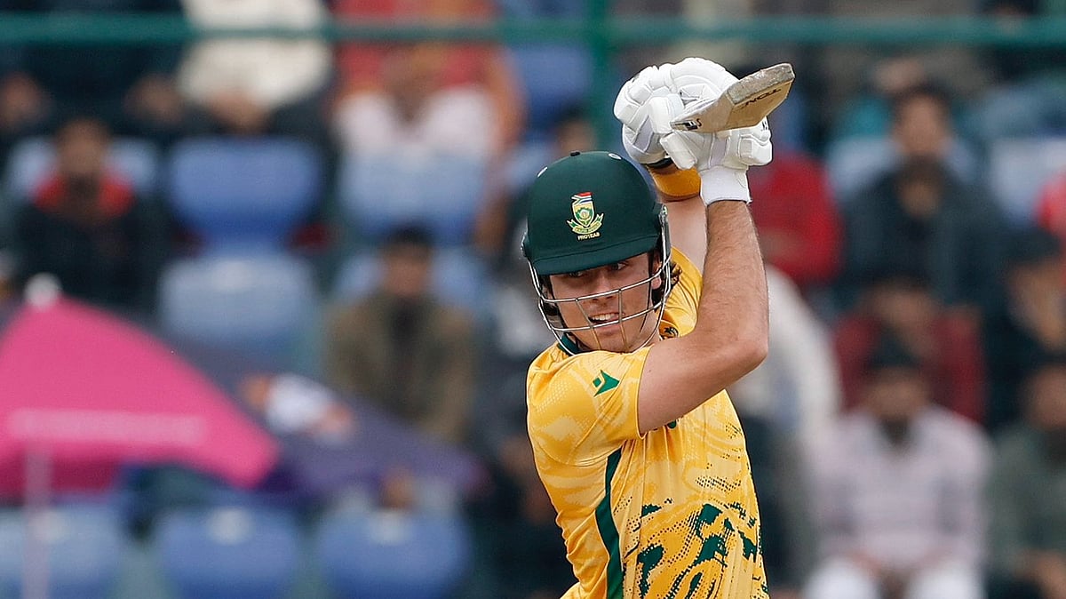 Dewald Brevis in action against UAE during ICC T20 World Cup 2026 Group D clash.  - ProteasMenCSA/X