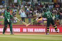 Pakistan vs Namibia, ICC T20 World Cup 2026: See Best Photos From Sinhalese Sports Club | Photo: AP/Eranga Jayawardena : Pakistan's Sahibzada Farhan, right, and Saim Ayub , left, encourage each other as they bat during the T20 World Cup cricket match between Namibia and Pakistan in Colombo, Sri Lanka.
