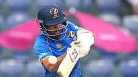 (AP Photo/Manish Swarup) : United Arab Emirates' Aryansh Sharma hits a six during the T20 World Cup cricket match between South Africa and United Arab Emirates in New Delhi, India, Wednesday, Feb. 18, 2026.