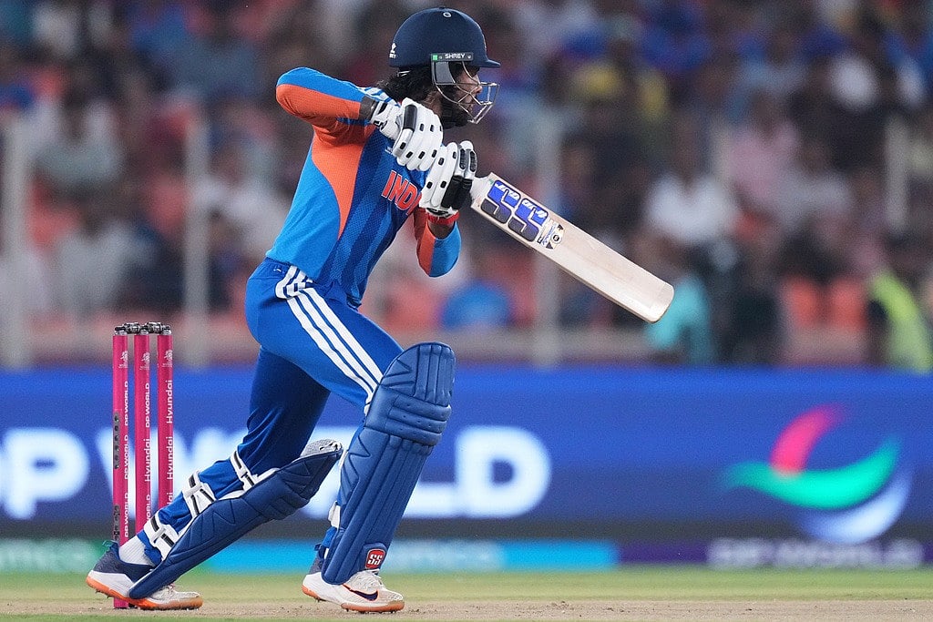 India's Tilak Varma plays a shot during the T20 World Cup cricket match between India and Netherlands in Ahmedabad