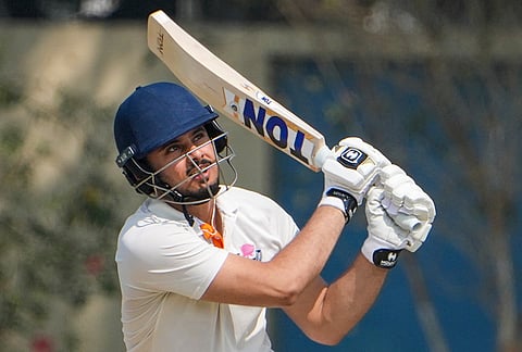 Jammu and Kashmir's Abdul Samad plays a shot during the fourth day of the Ranji Trophy semifinal cricket match between Jammu and Kashmir and Bengal, at the Bengal Cricket Academy Ground, in Kalyani, West Bengal.
