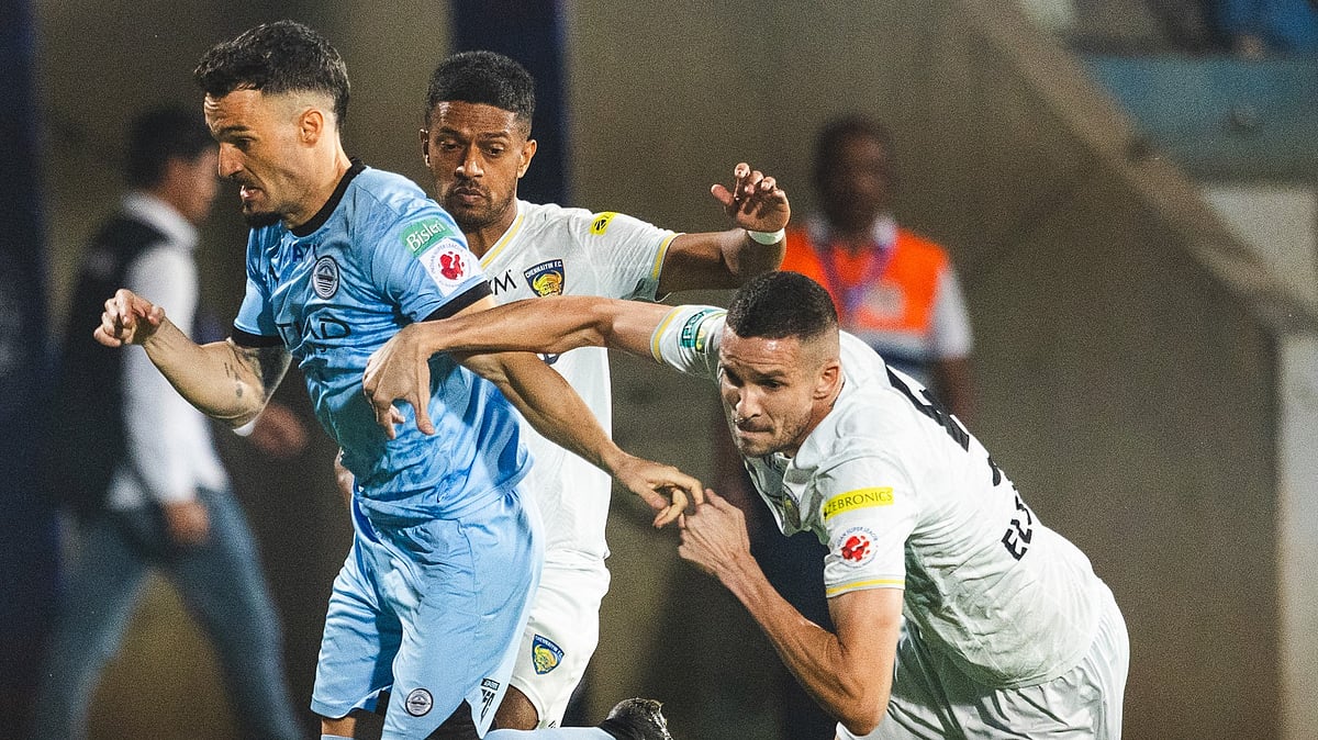 Action from the Indian Super League 2025-26 match between Mumbai City FC and Chennaiyin FC at the Mumbai Football Arena. - Photo: X/Indian Super League