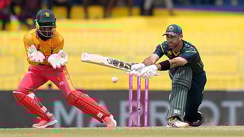 Australia's Glenn Maxwell plays a shot during the T20 World Cup cricket match between Australia and Zimbabwe in Colombo, Sri Lanka.