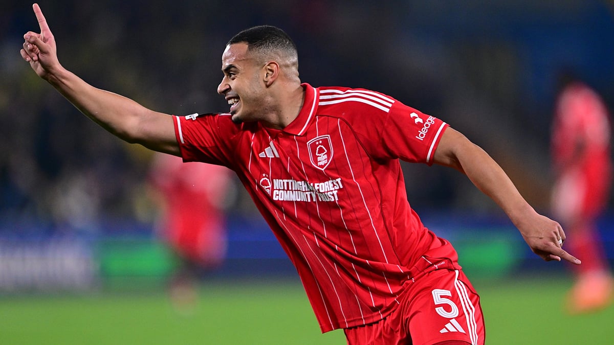 Murillo celebrates his goal for Forest against Fenerbahce in the Europa League - null