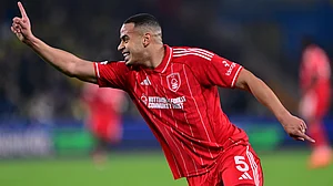 Murillo celebrates his goal for Forest against Fenerbahce in the Europa League