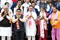 | Photo: PTI  : Congress MPs Priyanka Gandhi Vadra, Gaurav Gogoi during a visit to the Maa Kamakhya Temple, in Guwahati.