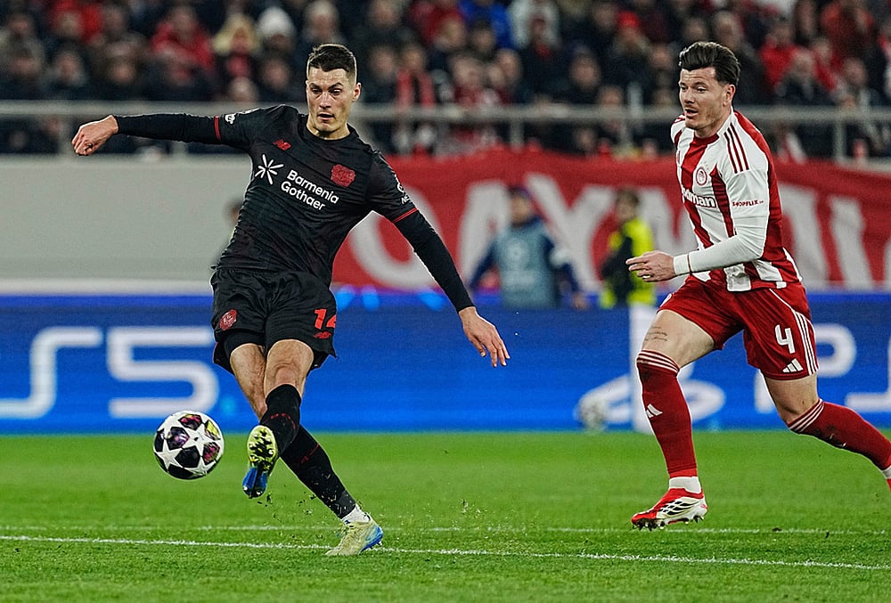 Olympiakos Vs Bayer Leverkusen Champions League play-off soccer-Patrik Schick