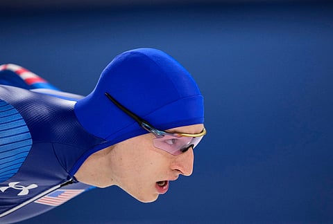 Jordan Stolz of the U.S. took a silver medal in the men's 1500 meters speedskating race at the 2026 Winter Olympics, in Milan, Italy.