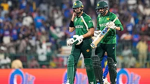 | Photo: AP/Eranga Jayawardena : Pakistan's Shaheen Shah Afridi, left, and teammate Usman Tariq leave the field after Pakistan lost their T20 World Cup cricket against India in Colombo, Sri Lanka, Sunday, Feb. 15, 2026.