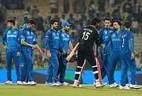 | Photo: AP/Mahesh Kumar A. : Afghanistan's captain Rashid Khan, second right, shakes hands with Canada's Jaskarandeep Buttar after winning the T20 World Cup cricket match between Afghanistan and Canada in Chennai.