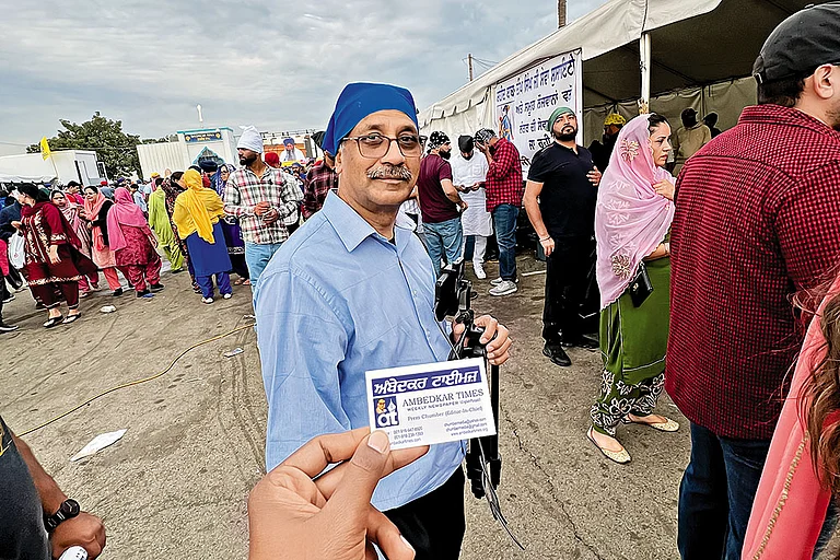 Tireless Crusader: Prem Chumber in Yuba City at Nagar Kirtan in 2023 - | Courtesy: Suraj Yengde
