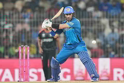 Afghanistan's Rahmanullah Gurbaz during the T20 World Cup cricket match between Afghanistan and Canada in Chennai.