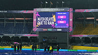 Pakistan vs New Zealand, T20 World Cup 2026: Updated Colombo Hourly Weather Forecast, What Happens If Match Is Abandoned (AP Photo/Eranga Jayawardena) : A large screen announces a delay in the start of T20 World Cup cricket match between New Zealand and Pakistan due to rain, in Colombo, Sri Lanka, Saturday, Feb. 21, 2026.