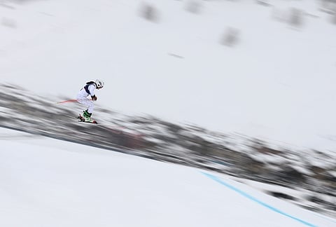 Slovakia's Nikola Fricova (29) competes during the women's ski cross qualifications at the 2026 Winter Olympics, in Livigno, Italy.