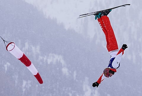 Switzerland's Pirmin Werner competes during the men's freestyle skiing aerials qualifications at the 2026 Winter Olympics, in Livigno, Italy.