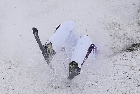 United States' Christopher Lillis competes during the men's freestyle skiing aerials finals at the 2026 Winter Olympics, in Livigno, Italy.