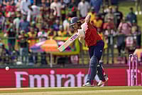 England Vs Sri Lanka, ICC T20 World Cup 2026 Super 8: See Best Photos From Pallekele Stadium | Photo: AP/Eranga Jayawardena : England's Phil Salt plays a shot during the T20 World Cup cricket match between Sri Lanka and England in Pallekele, Sri Lanka.