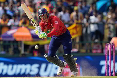 England's Tom Banton plays a shot during the T20 World Cup cricket match between Sri Lanka and England in Pallekele, Sri Lanka.