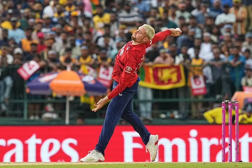 Englands Will Jacks bowls a delivery during the T20 World Cup