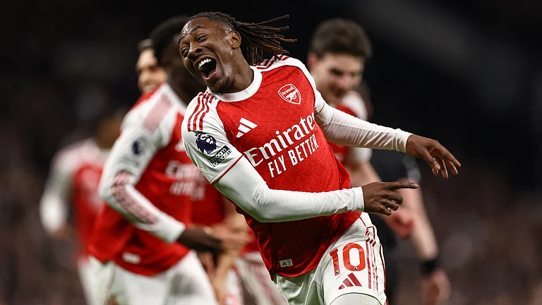 Eberechi Eze celebrates after scoring his second goal in Arsenal's 4-1 win over Tottenham - Opta